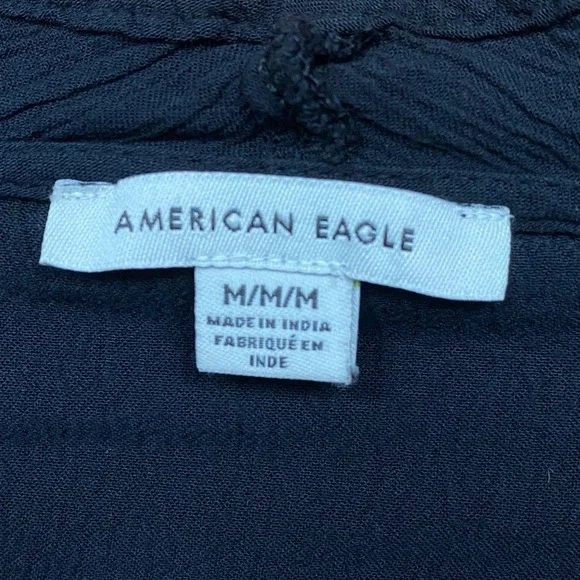 American Eagle Embroidered Mini Dress Womens Medium Black Boho Peasant Festival - Picture 6 of 7